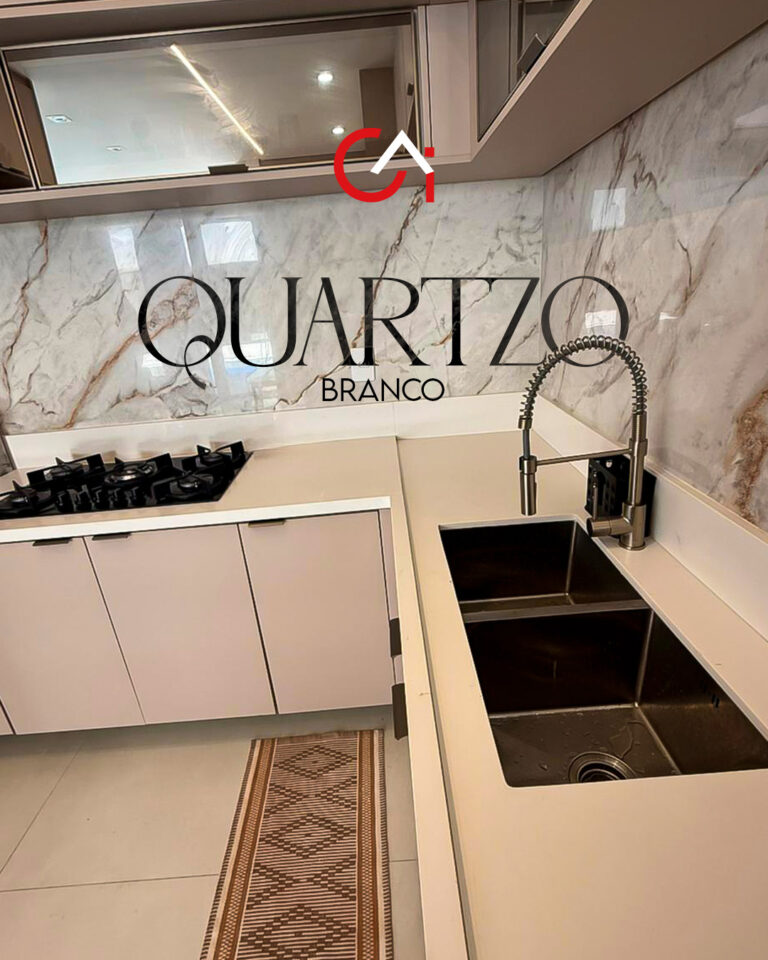 Pia de cozinha em quartzo branco com cuba