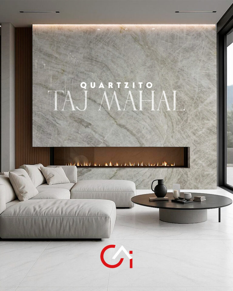 Painel em quartzito Taj Mahal em sala de estar